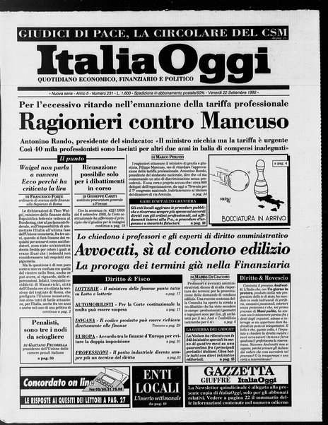 Italia oggi : quotidiano di economia finanza e politica